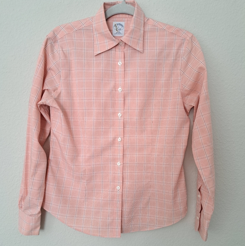 Brooks Brothers Pink Plaid Button Down Shirt Size 4